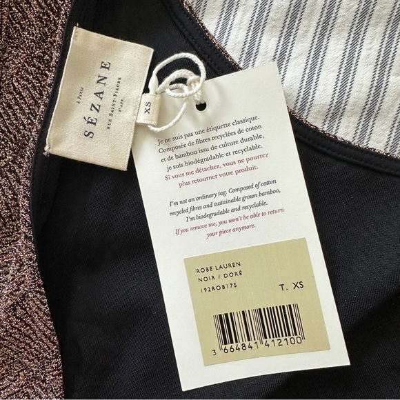 NWT Sezane Lauren dress black & metallic gold XS - Picture 7 of 12
